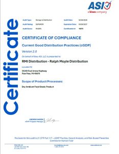 Certification of cGMP Audit performed by ASI Company where RMI received a Superior rating for the year of 2026.